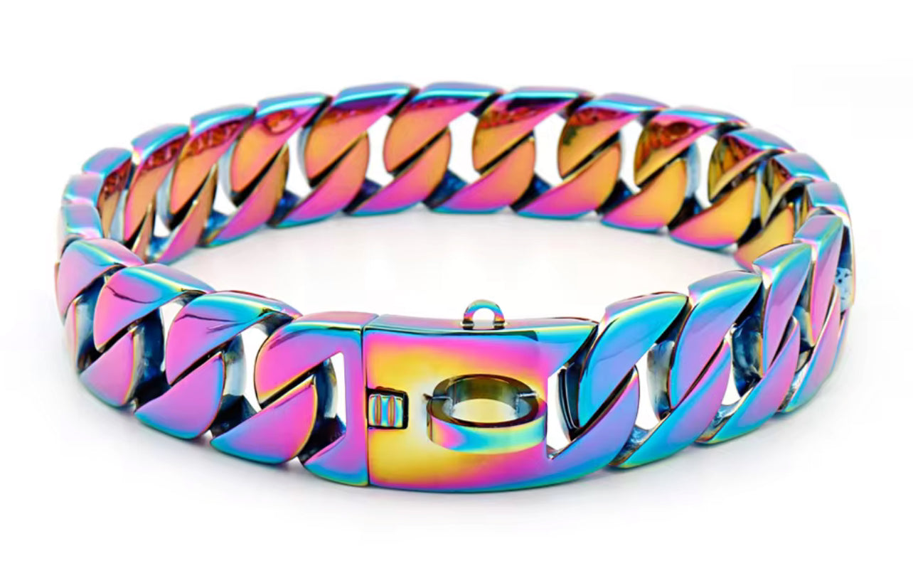 Oil Slick Stainless Steel 32mm Cuban Link Chain 56cm