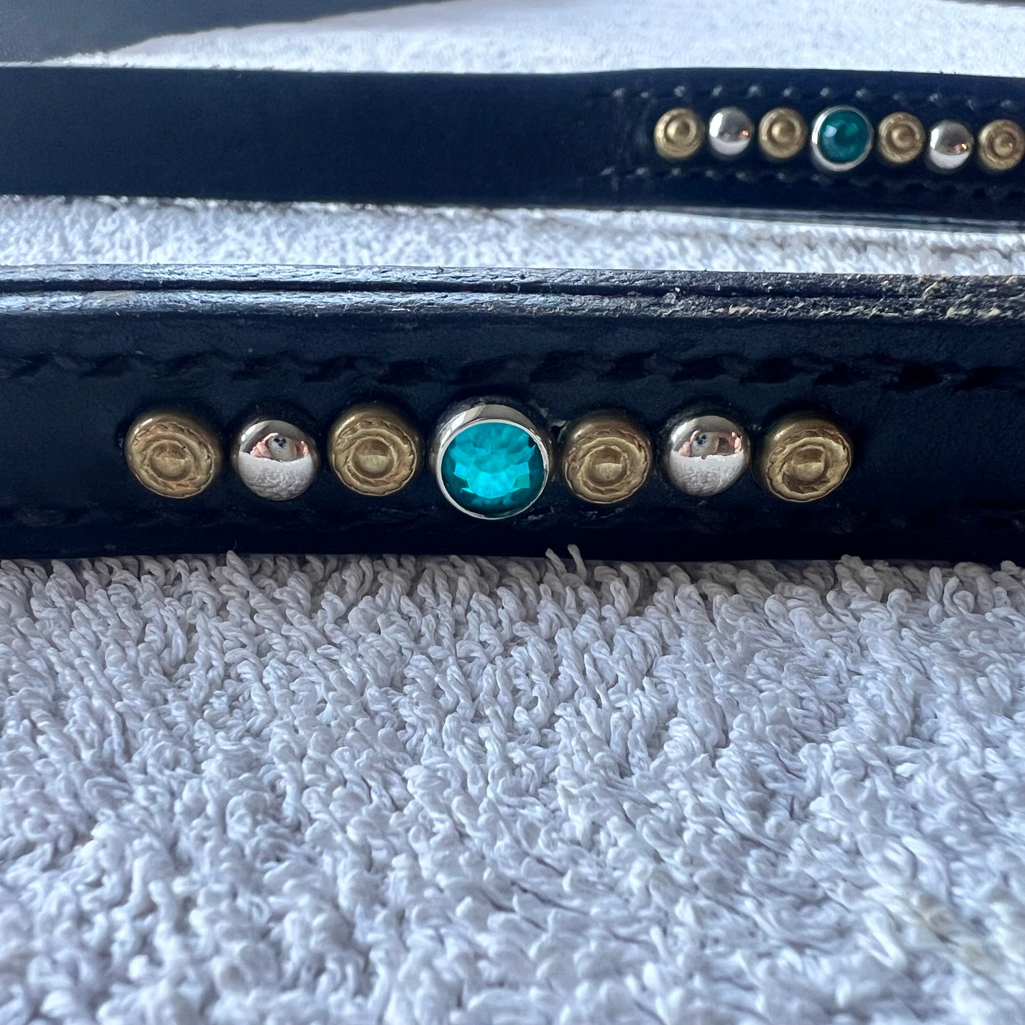 Leather collar and leash “all in one” with gems