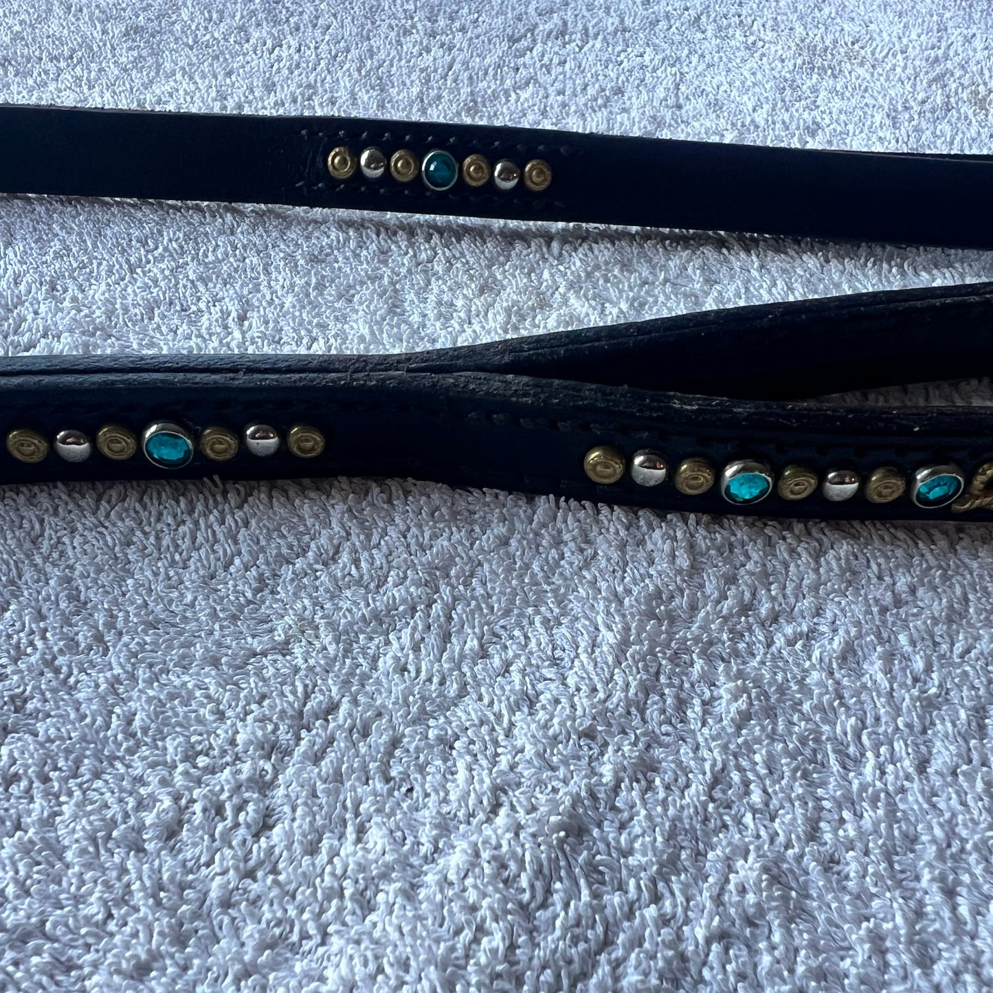 Leather collar and leash “all in one” with gems