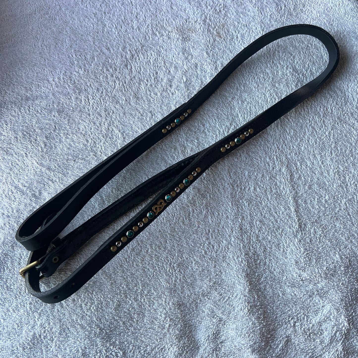 Leather collar and leash “all in one” with gems