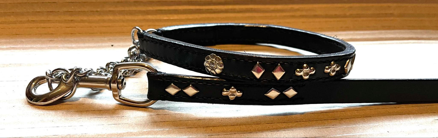 Black & Silver Leather Martingale Set (38cm)