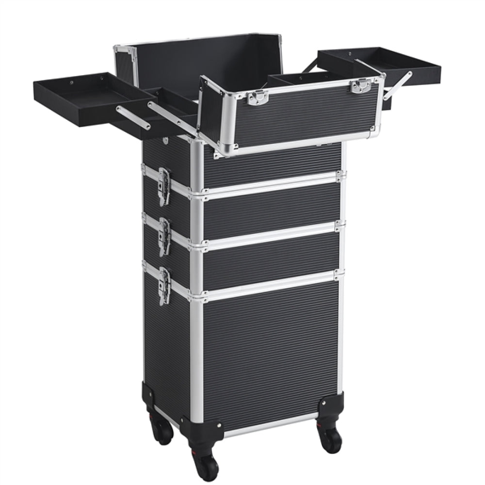 5-In-1 Professional Aluminum Rolling Cosmetic Makeup Train Cases Trolley
