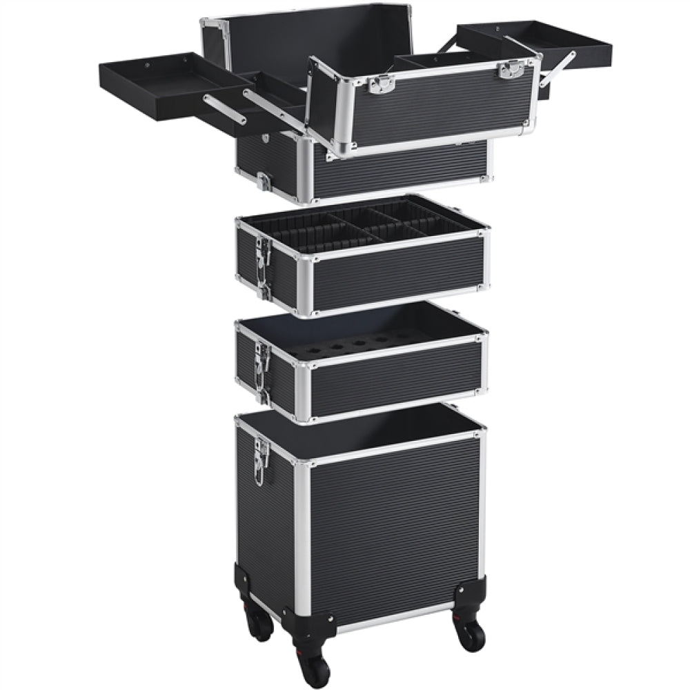 5-In-1 Professional Aluminum Rolling Cosmetic Makeup Train Cases Trolley