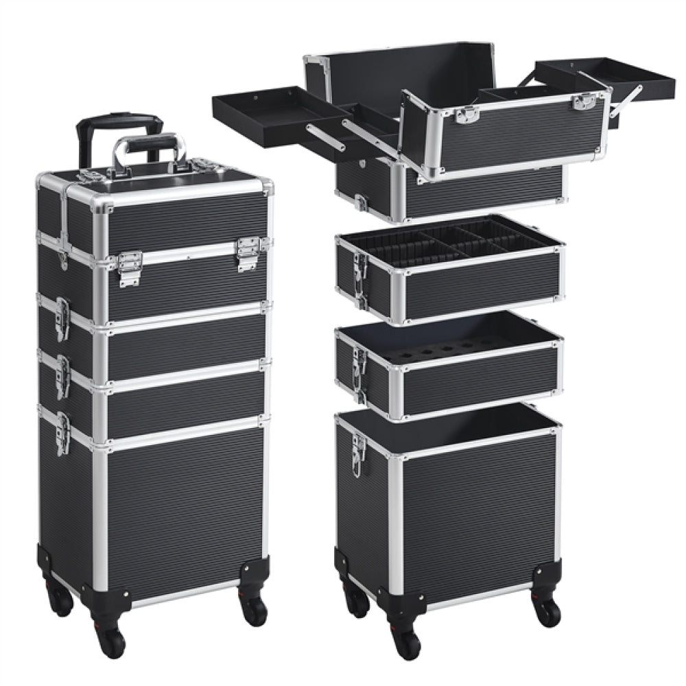 5-In-1 Professional Aluminum Rolling Cosmetic Makeup Train Cases Trolley