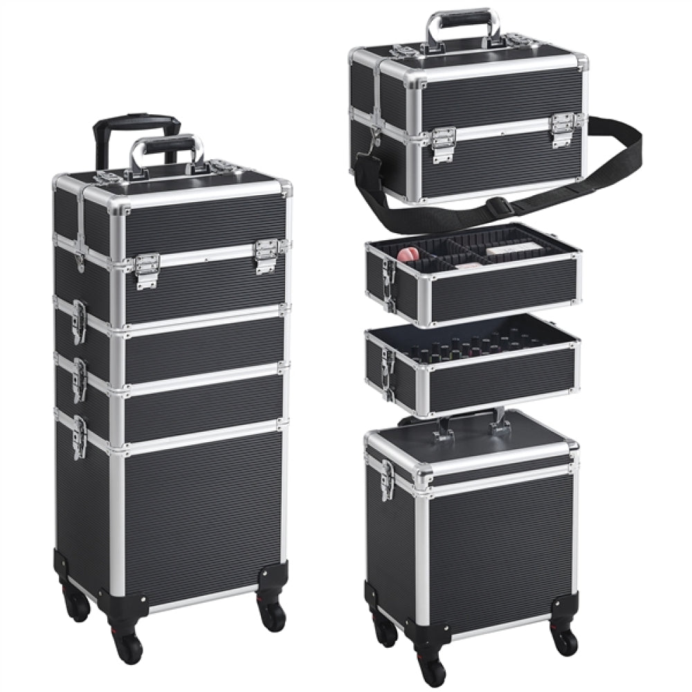 5-In-1 Professional Aluminum Rolling Cosmetic Makeup Train Cases Trolley