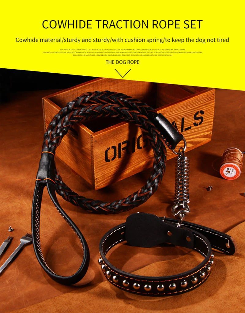 Leather Dog Collar And Leash Set