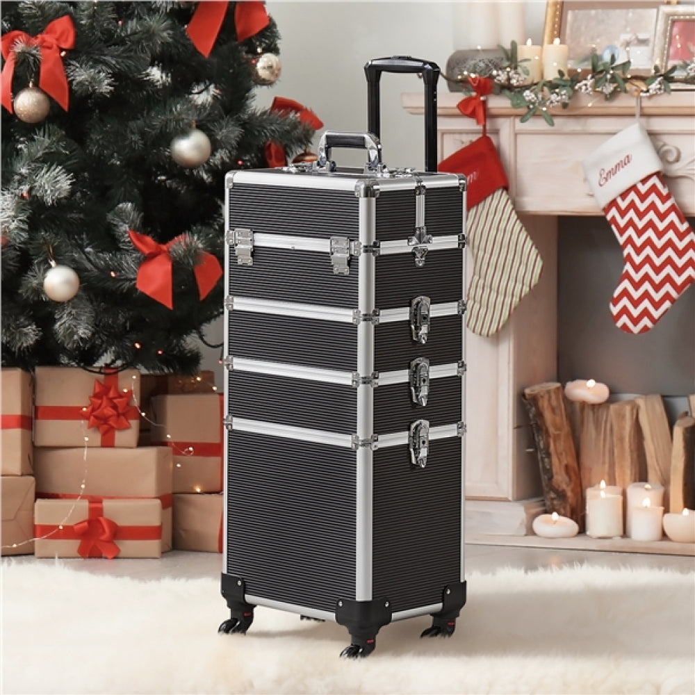 5-In-1 Professional Aluminum Rolling Cosmetic Makeup Train Cases Trolley