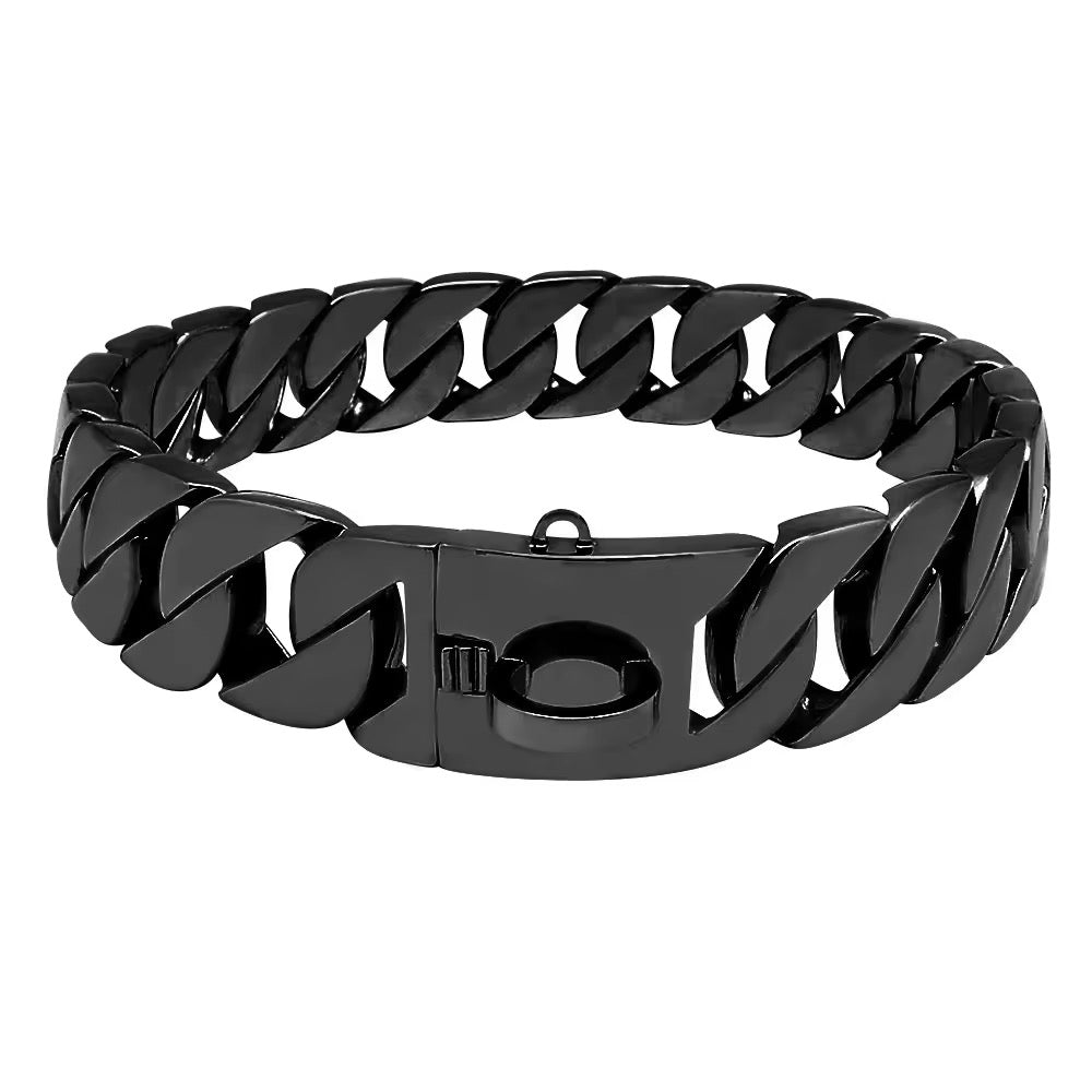 Black 32mm Cuban Link Dog Necklace | Stainless Steel 55cm | The Tough Ones™