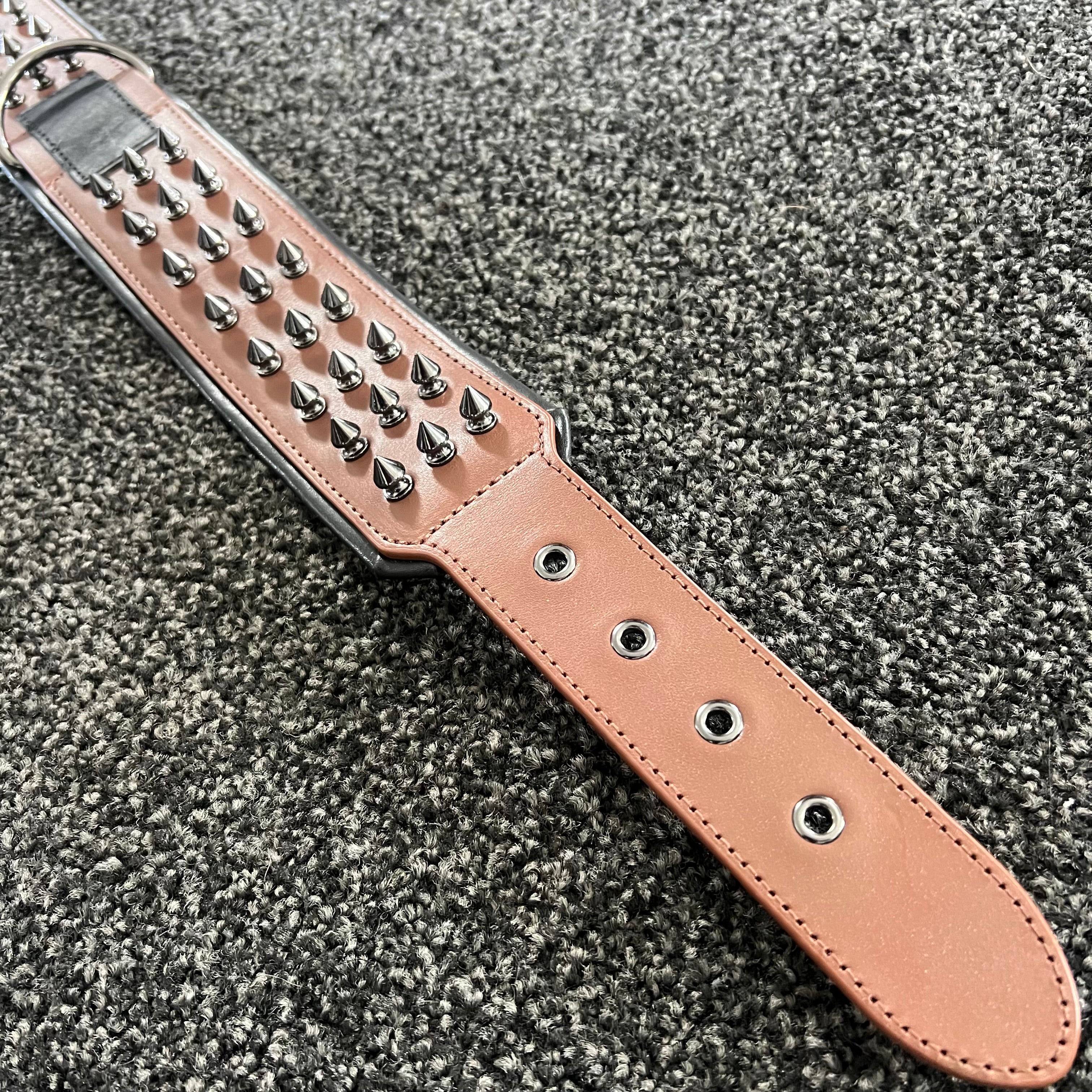 Studded Spiked, Heavy duty Leather Padded Collar 57-66cm