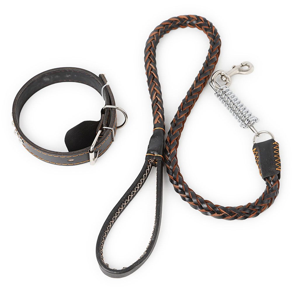 Leather Dog Collar And Leash Set