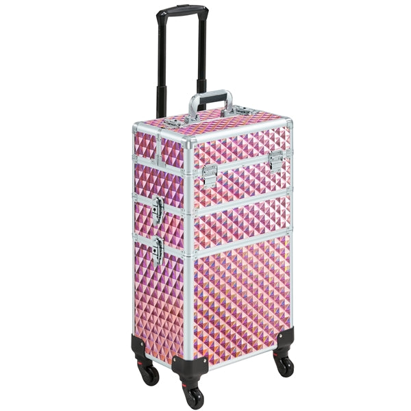 3-in-1 Rolling Makeup Train Case Portable Cosmetic Trolley