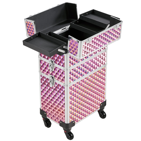 3-in-1 Rolling Makeup Train Case Portable Cosmetic Trolley