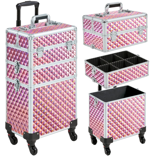 3-in-1 Rolling Makeup Train Case Portable Cosmetic Trolley