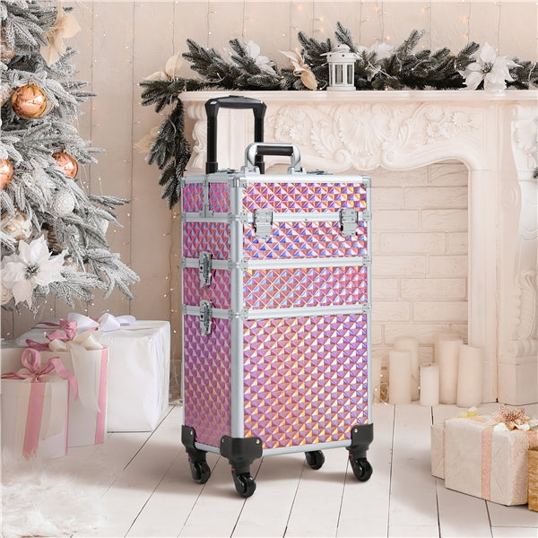 3-in-1 Rolling Makeup Train Case Portable Cosmetic Trolley