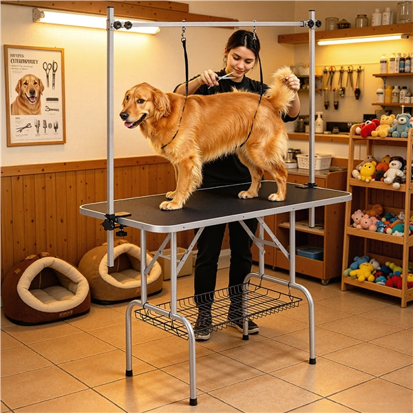 Foldable Pet Grooming Table Stainless Steel Arm Frame Height Adjustable
