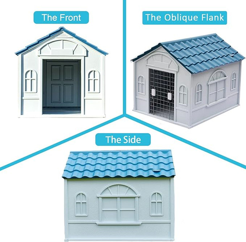 Weatherproof Pet Dog House Plastic Dog Kennel for Indoor Outdoor Animal Shelter