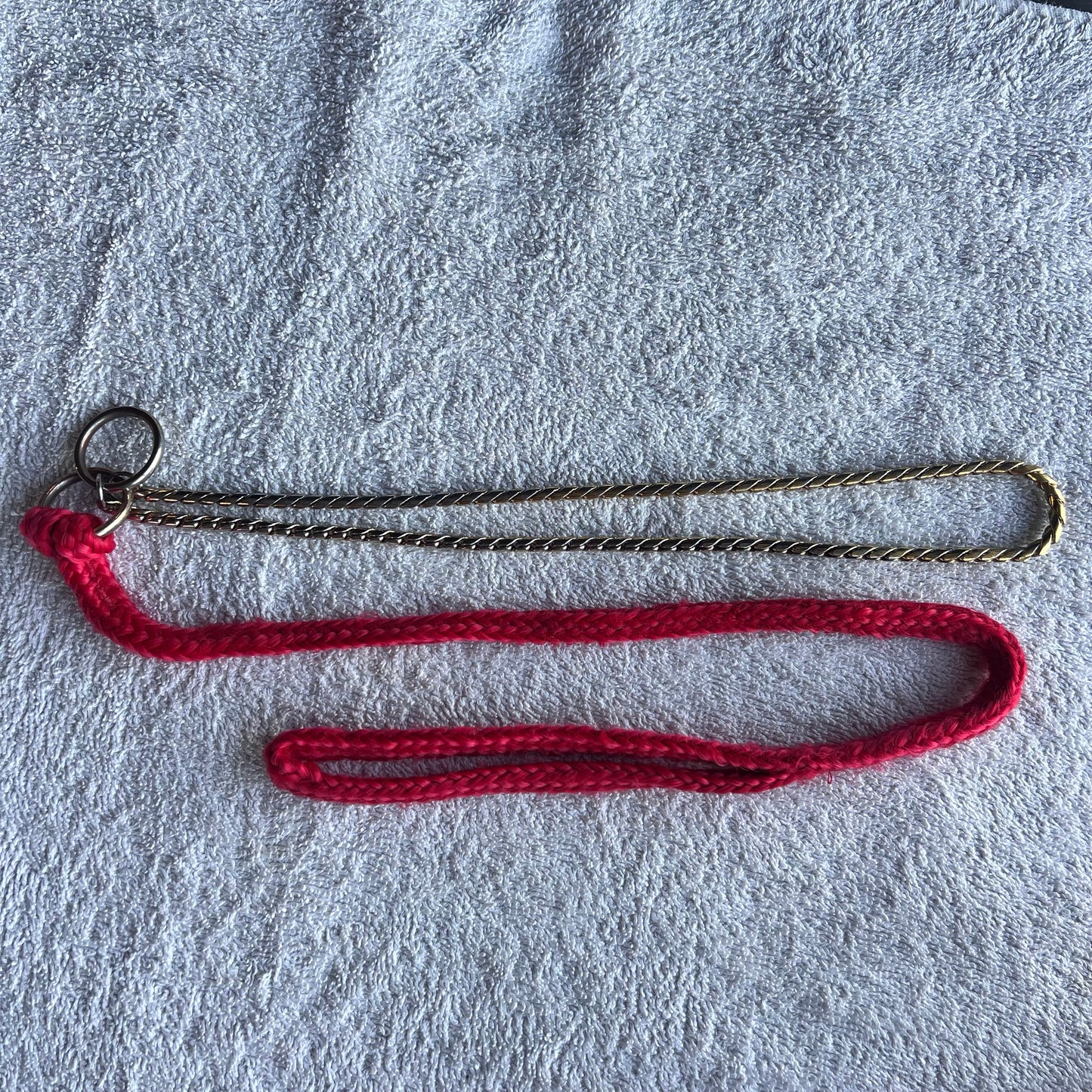 Red rope Lead with Gold Snake chain