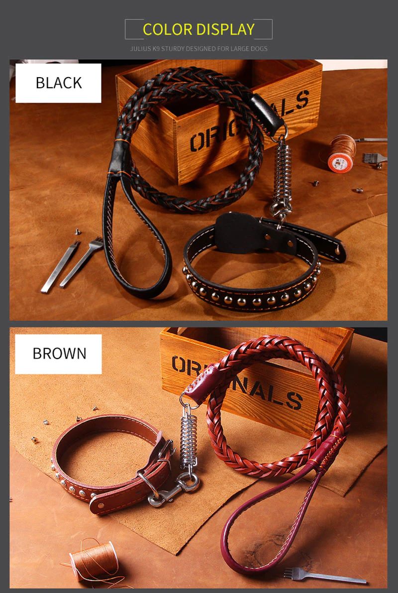 Leather Dog Collar And Leash Set