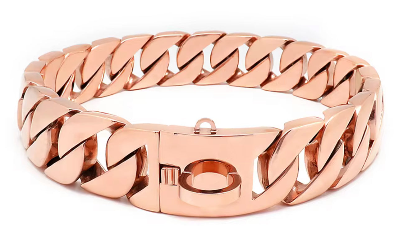 Rose Gold Stainless Steel 32mm Cuban Link Chain 75cm