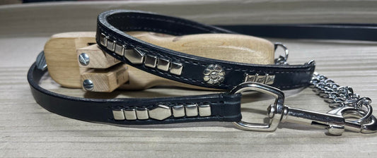 Black & Silver Leather Martingale Set (38cm)
