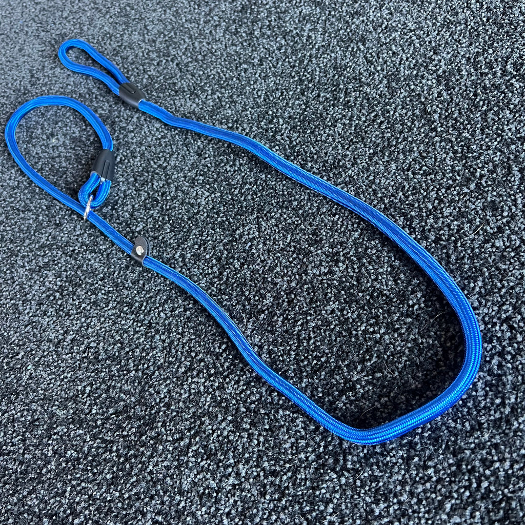 Blue Slip Leash on a textured black surface