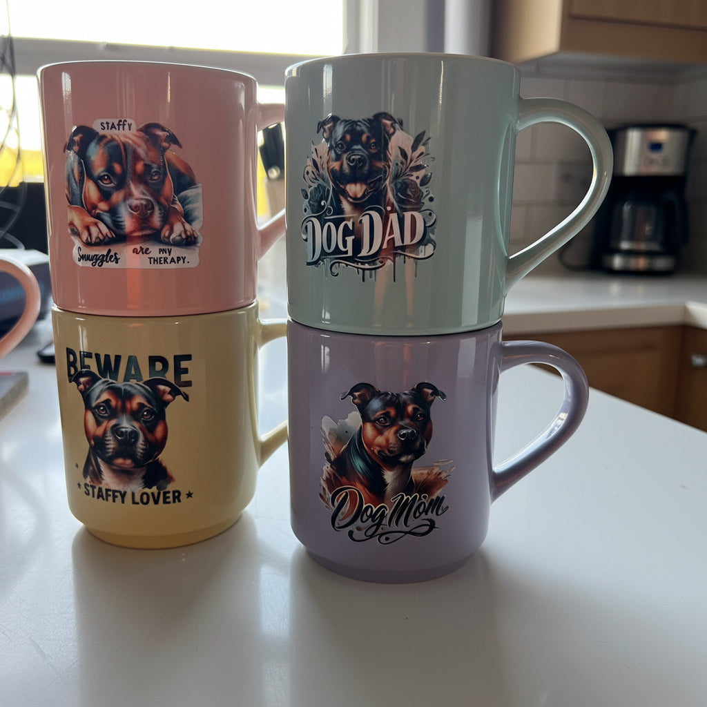 Staffy mugs 4 set