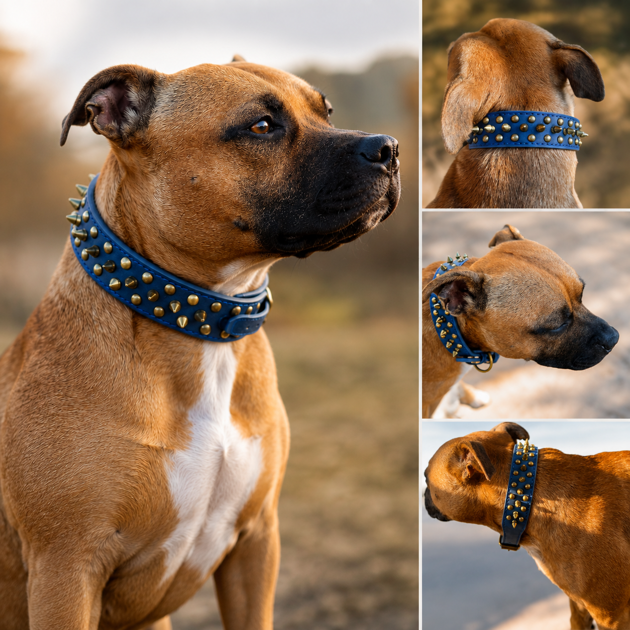 Blue & Bronze Heavy Duty Leather Dog Collar | SPNZ