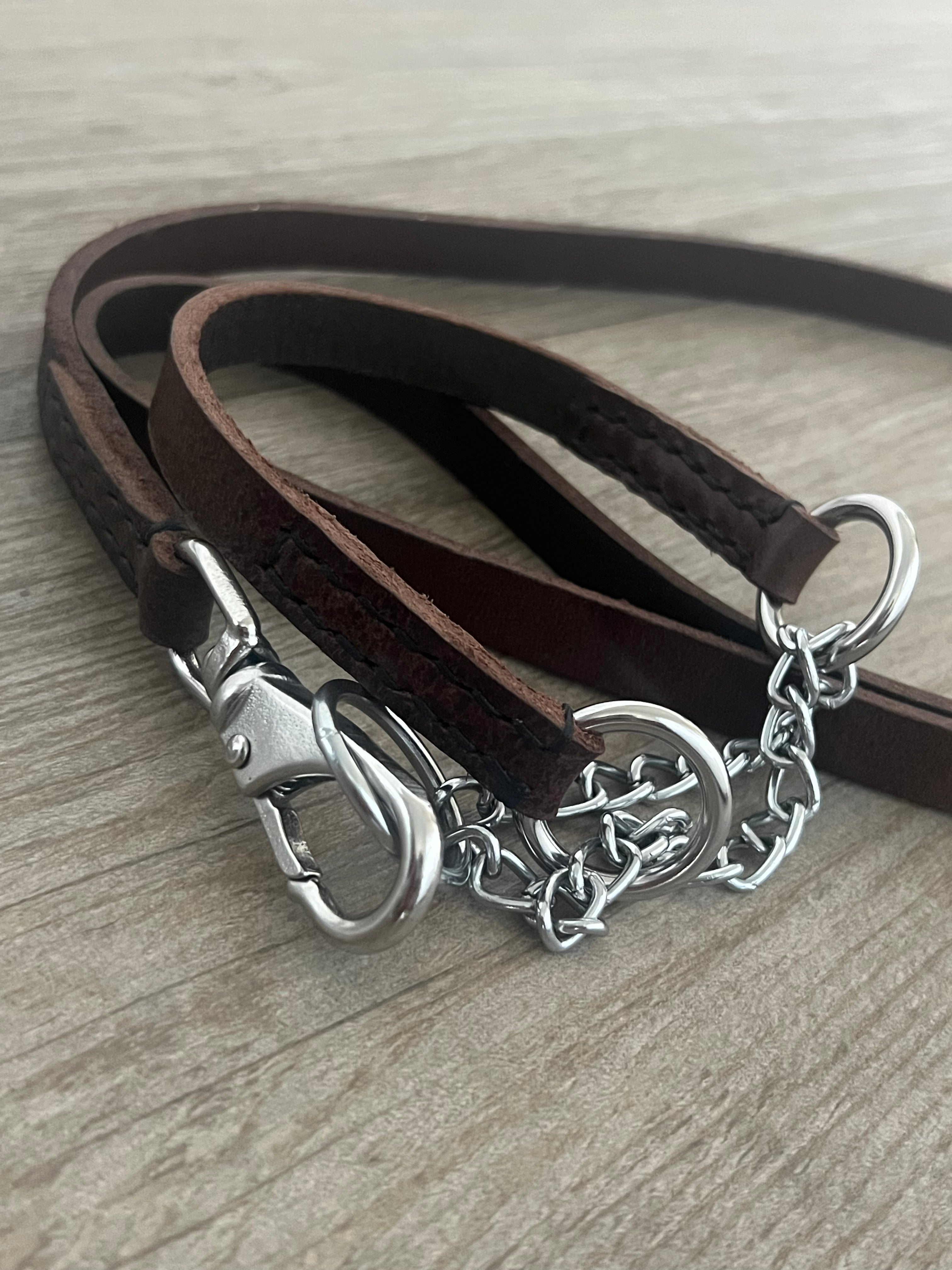 Brown & Silver Leather Martingale Puppy Set (23-33cm)