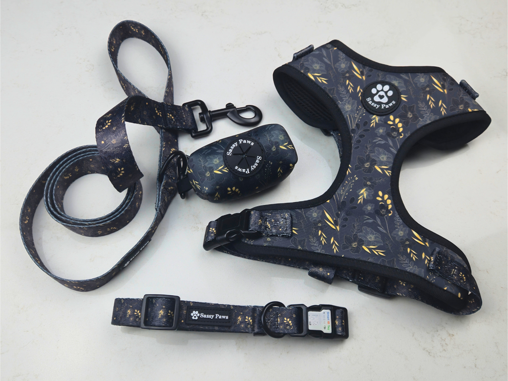Dog Harness Bundle Set - Midnight Blossom