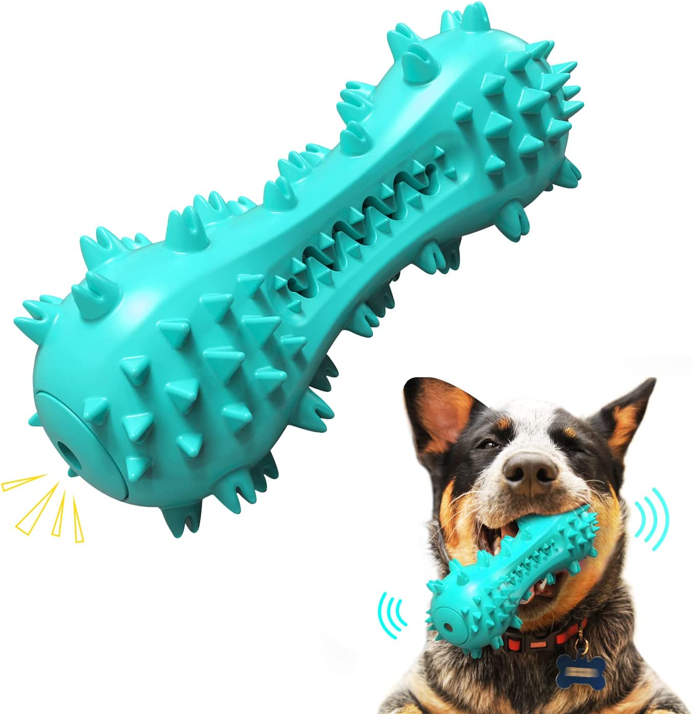 Dog Chew Toy - Squeaky Toothbrush Durable Rubber Toys for Teeth Cleaning