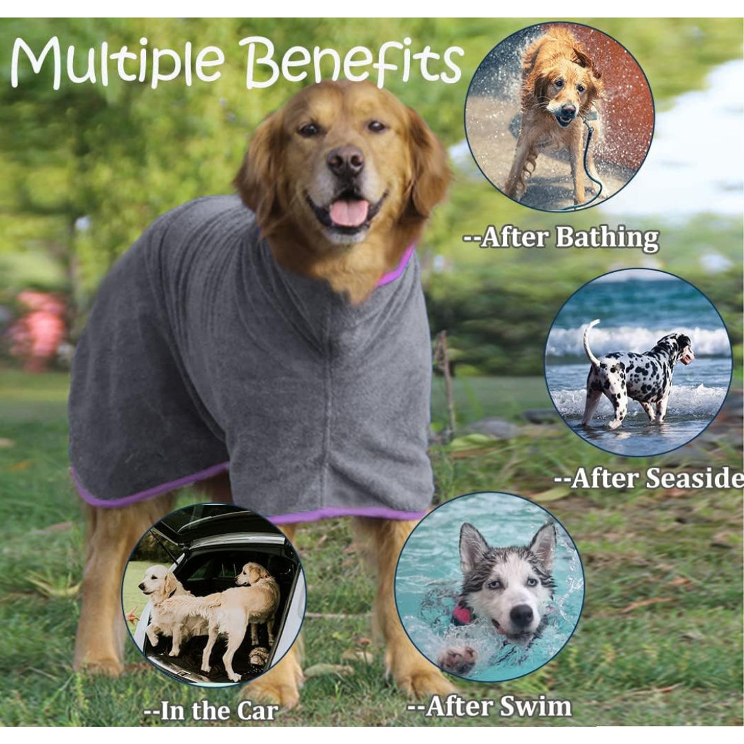 Dog Drying Towel Robe Microfiber Absorbent with Adjustable Strap