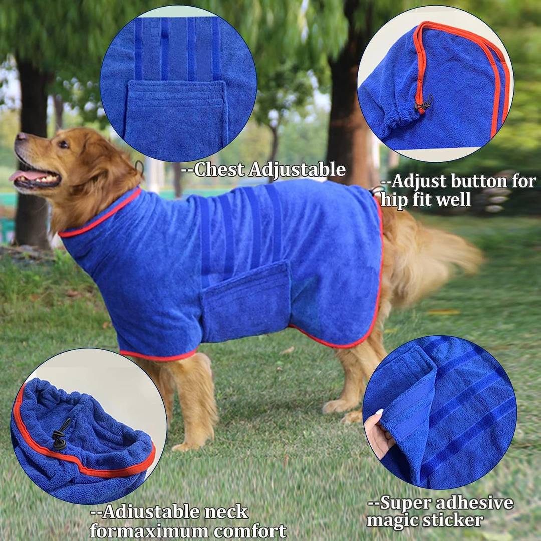 Dog Drying Towel Robe Microfiber Absorbent with Adjustable Strap