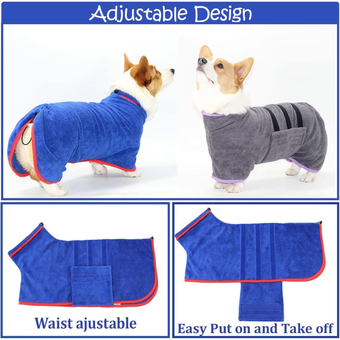 Dog Drying Towel Robe Microfiber Absorbent with Adjustable Strap
