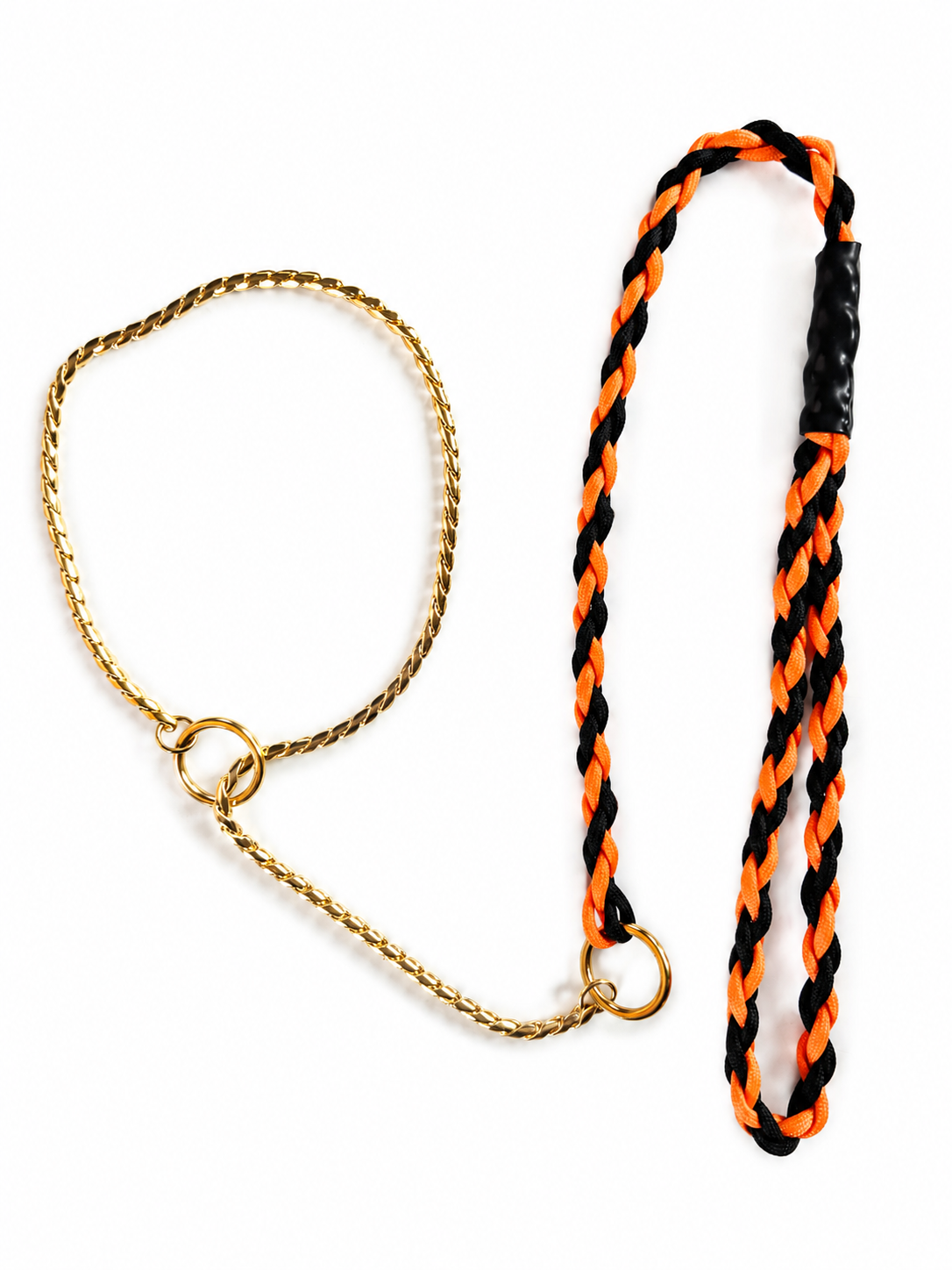 Orange & Black 4-Braid Gold Snake Chain Show Lead 50cm | The Tough Ones™