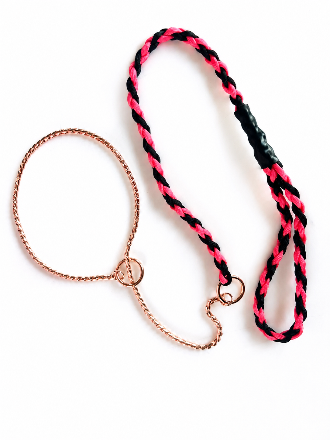 Pink & Black 4-Braid Rose Gold Snake Chain Show Lead 55cm | The Tough Ones™