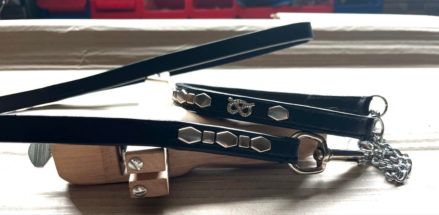 Black & Silver Leather Martingale Set (38cm)