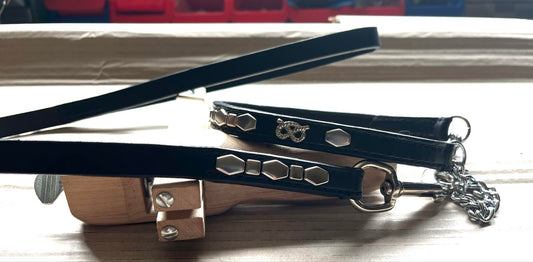 Black & Silver Leather Martingale Set (38cm)