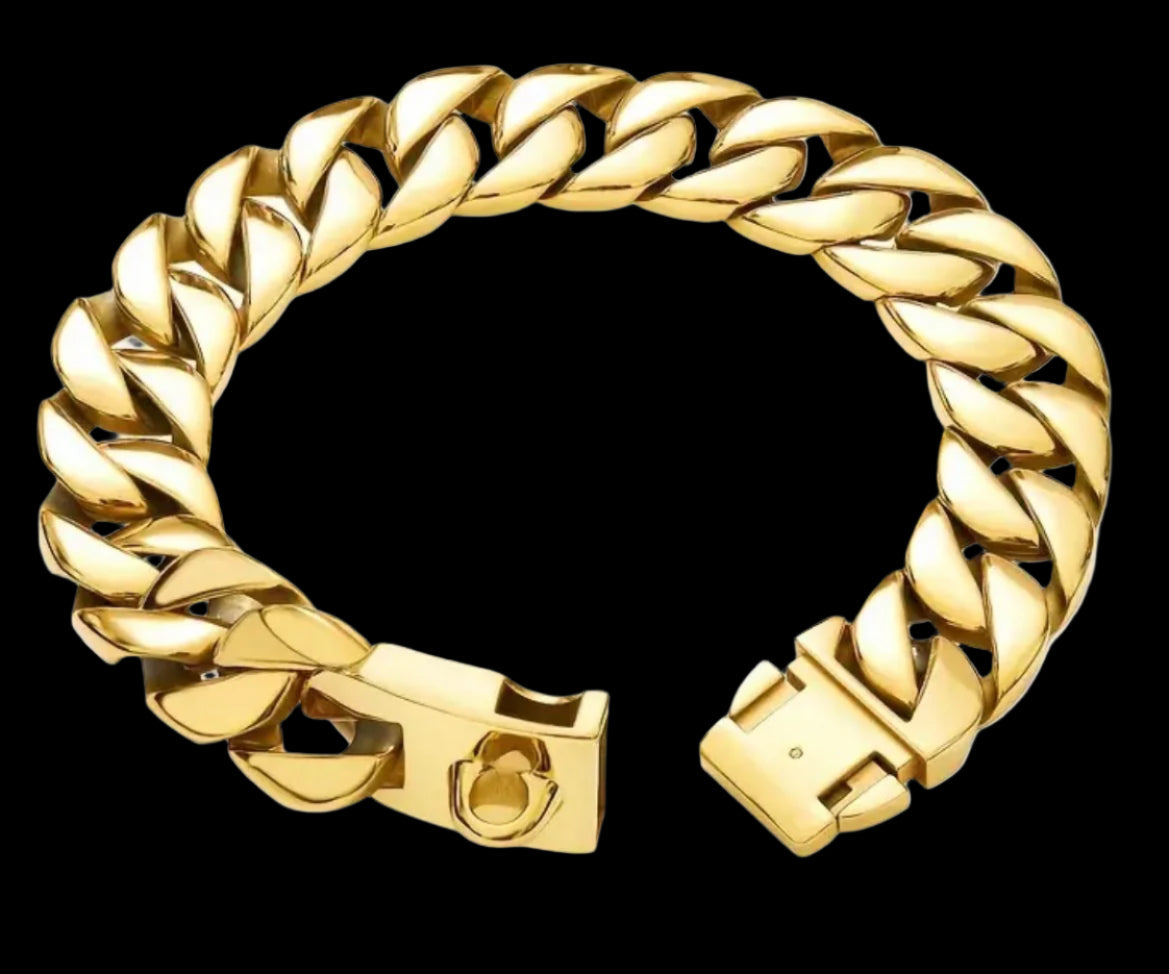 19mm Gold Cuban Link Necklace | 40cm Stainless Steel Dog Show Necklace | Dual Lock Buckle | The Tough Ones™