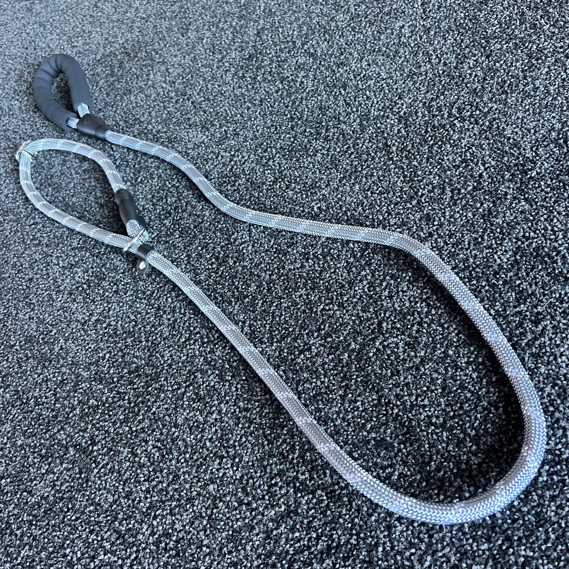 Dog leash on a textured gray surface
