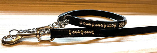 Black & Silver Leather Martingale Set (38cm)