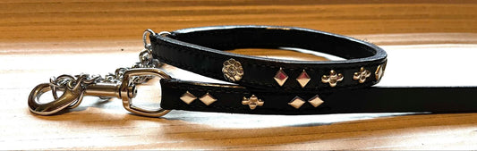 Black & Silver Leather Martingale Set (38cm)