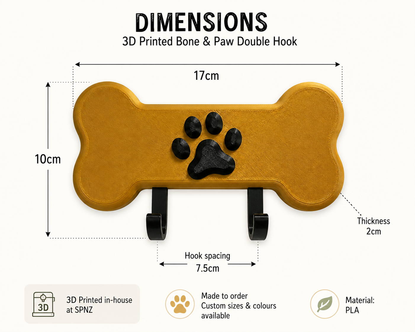 3D Printed Bone & Paw Double Hook