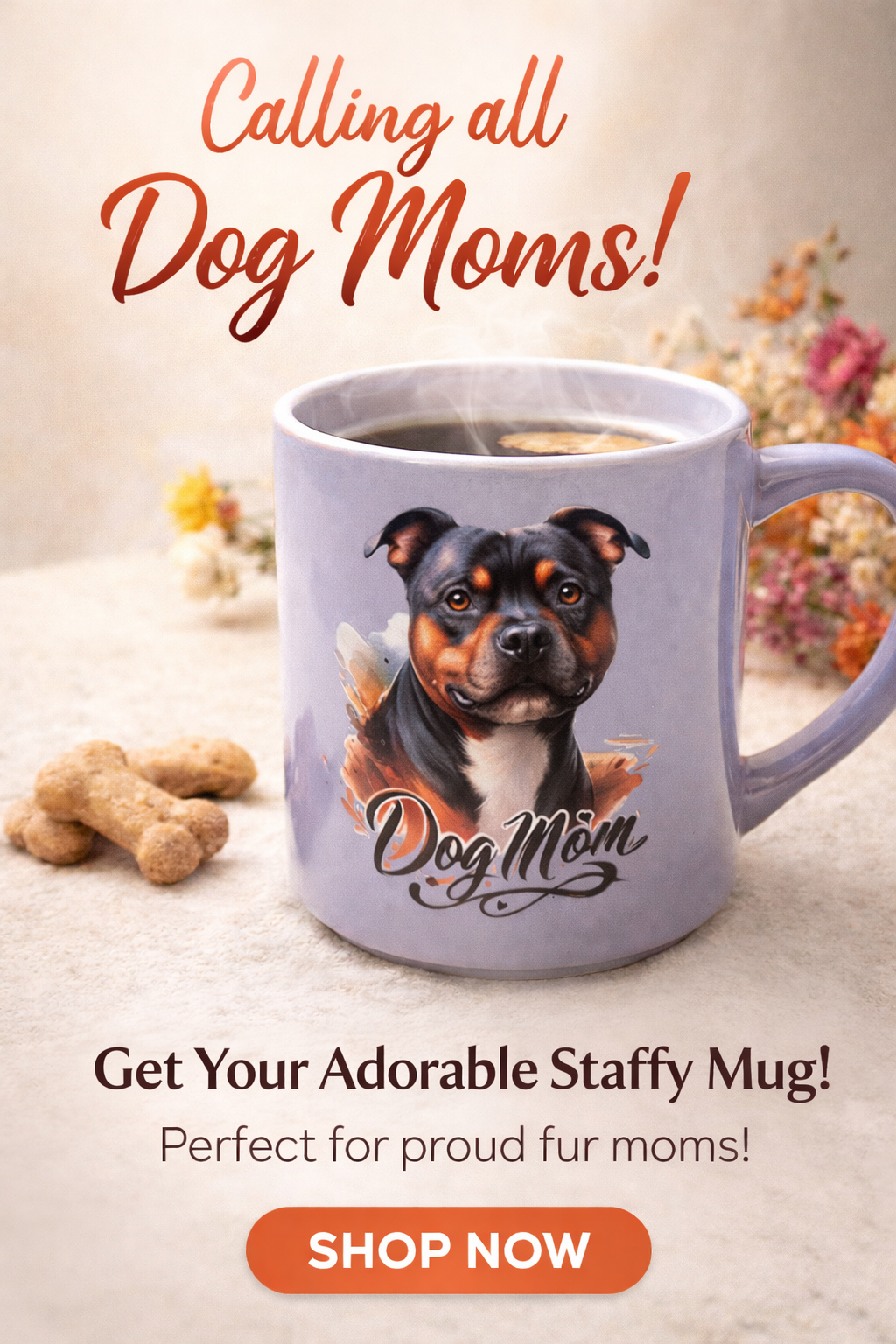 Staffordshire Bull Terrier “Dog Mom” Ceramic Mug – 340ml