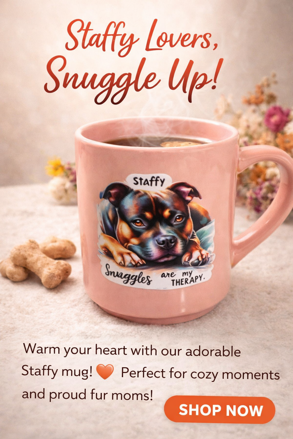 Staffordshire Bull Terrier “Snuggles Are My Therapy” Mug – 340ml