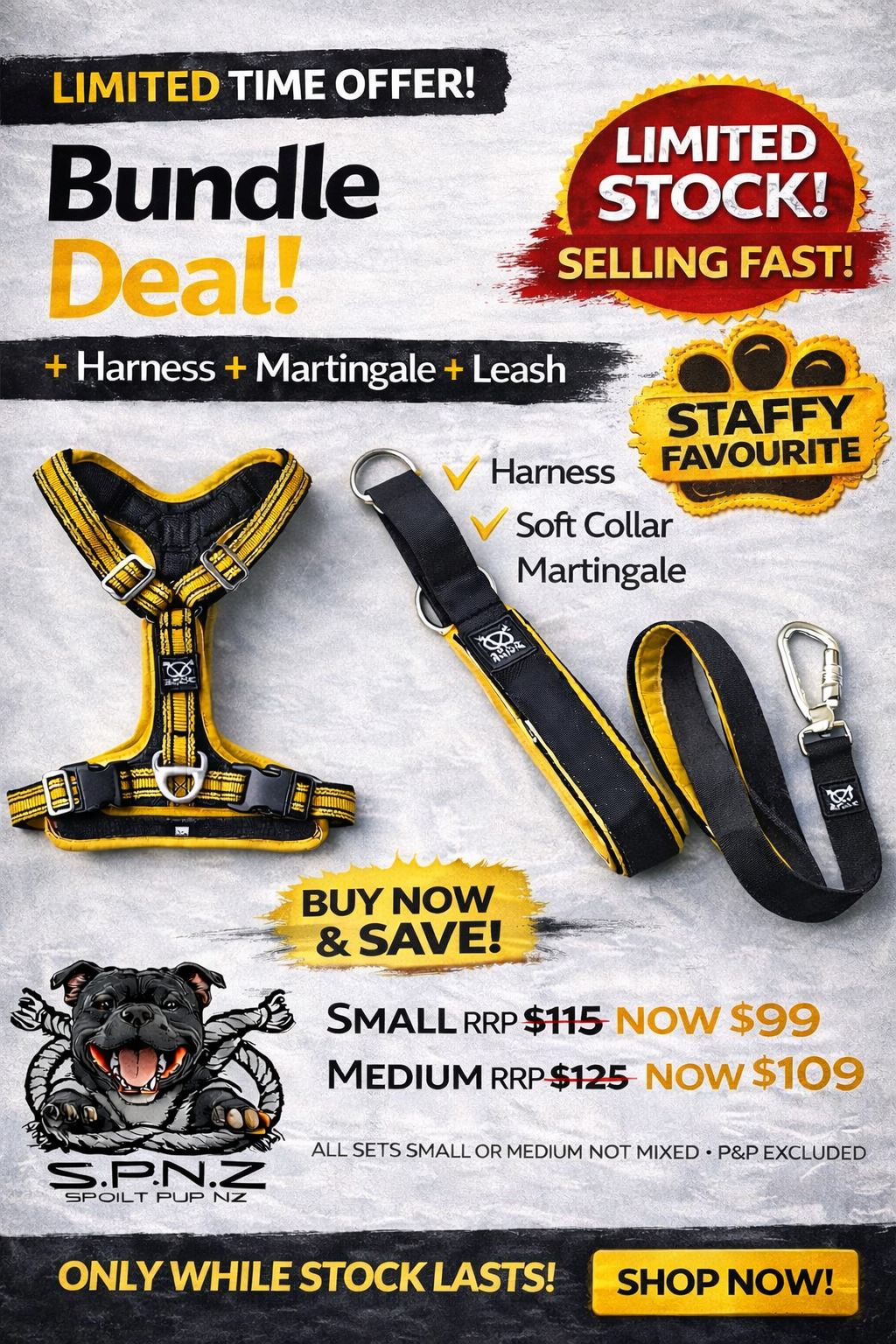 Stafford Bundle Set – Harness, Martingale & Matching Leash