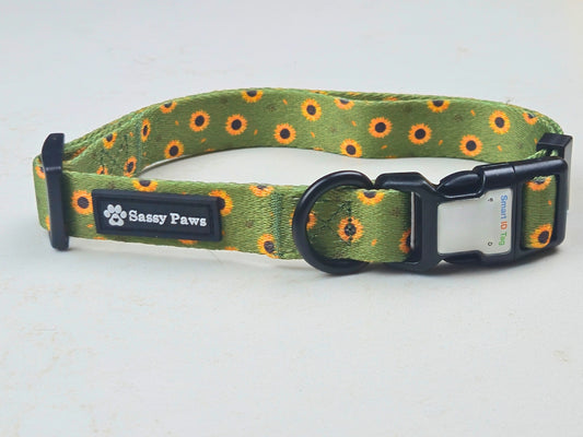 Dog Collar - Easy Scan QR ID - Sunflower Bloom