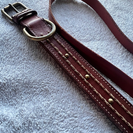  Staffy, Staffordshire Bull Terrier, SBT, Show Collar, Staffie, SBT Army SBT Army Decal, Stafford Decal, Staffordshire Bull Terrier brown gold leather collar and leash set