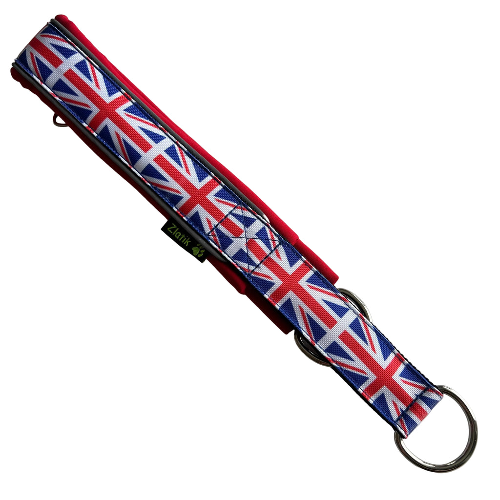 staffordshire bull terrier collar with Union Jack design on a white background