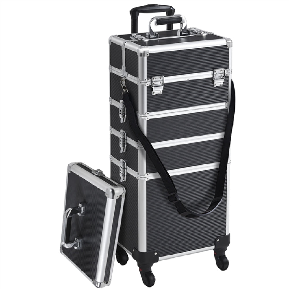 5-In-1 Professional Aluminum Rolling Cosmetic Makeup Train Cases Trolley